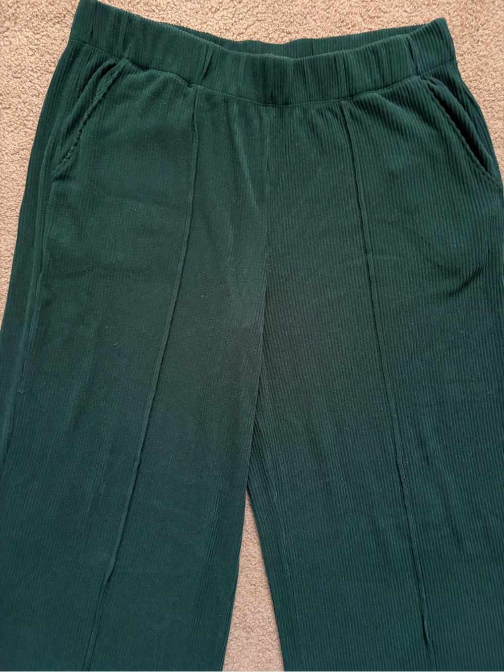 Wide-Leg Ribbed Pants - Dark Green - Picture 3 of 6